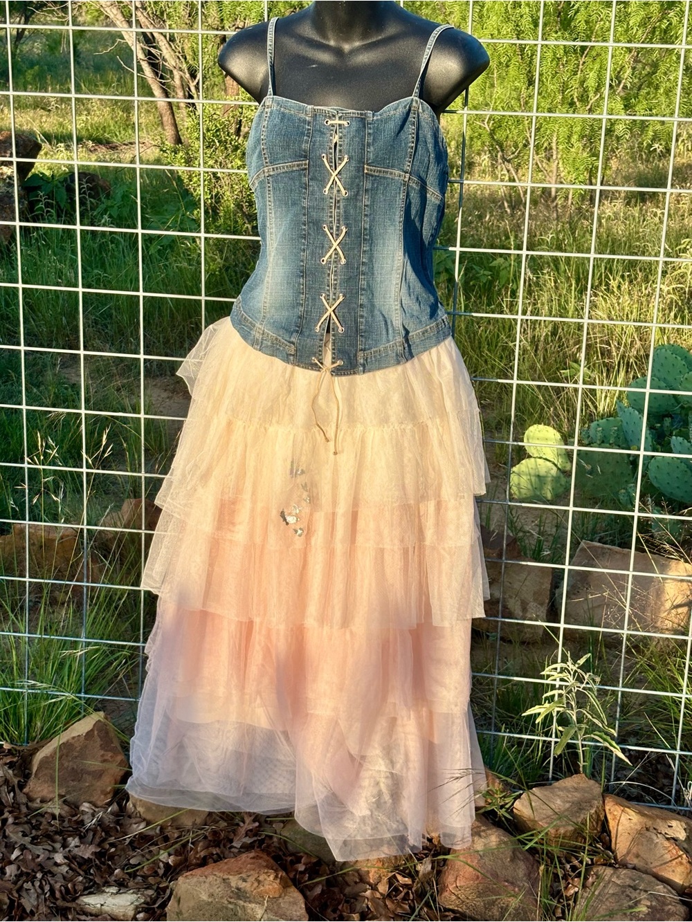 Denim Corset Top with Blush Layered Tulle Skirt….Two Makes One ❤️